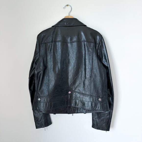 Elie Tahari Jacalyn Patent Leather Moto Jacket Black L - Picture 2 of 11